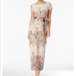 Adrianna Papell floral print column gown.